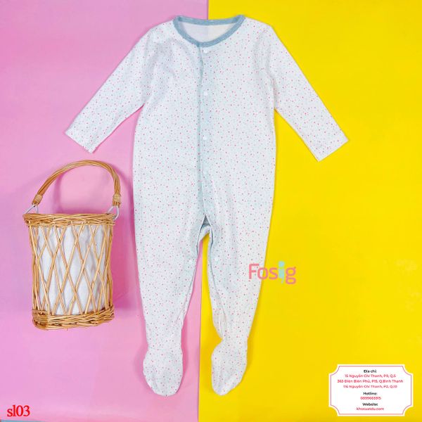  [11-12kg] Sleepsuit Có Vớ Bé Gái 90 - Trắng Chấm Hồng Xanh 