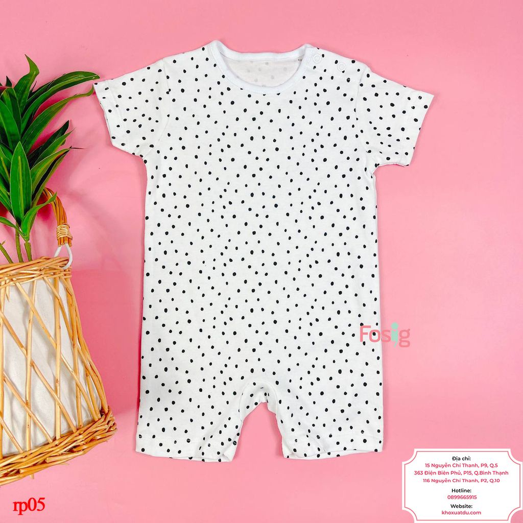  [7-10kg] Romper Đùi Bé Trai 90 - Trắng Chấm Đen 