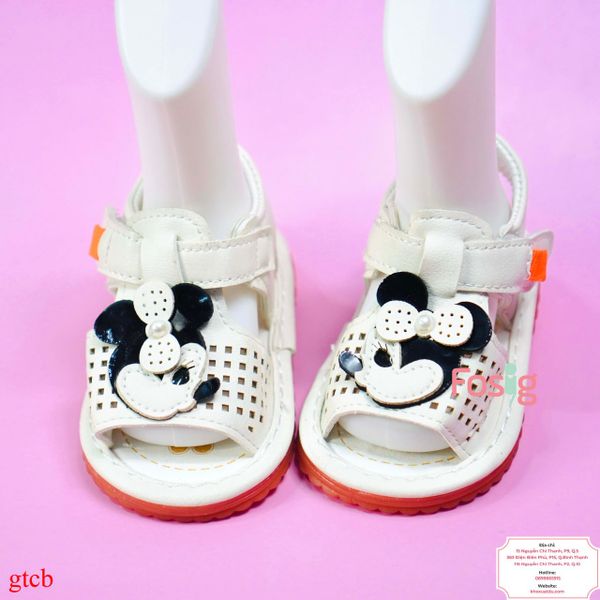  [10-11.5cm] Giày Sandal Có Kèn Cho Bé Gái - Trắng Mickey 