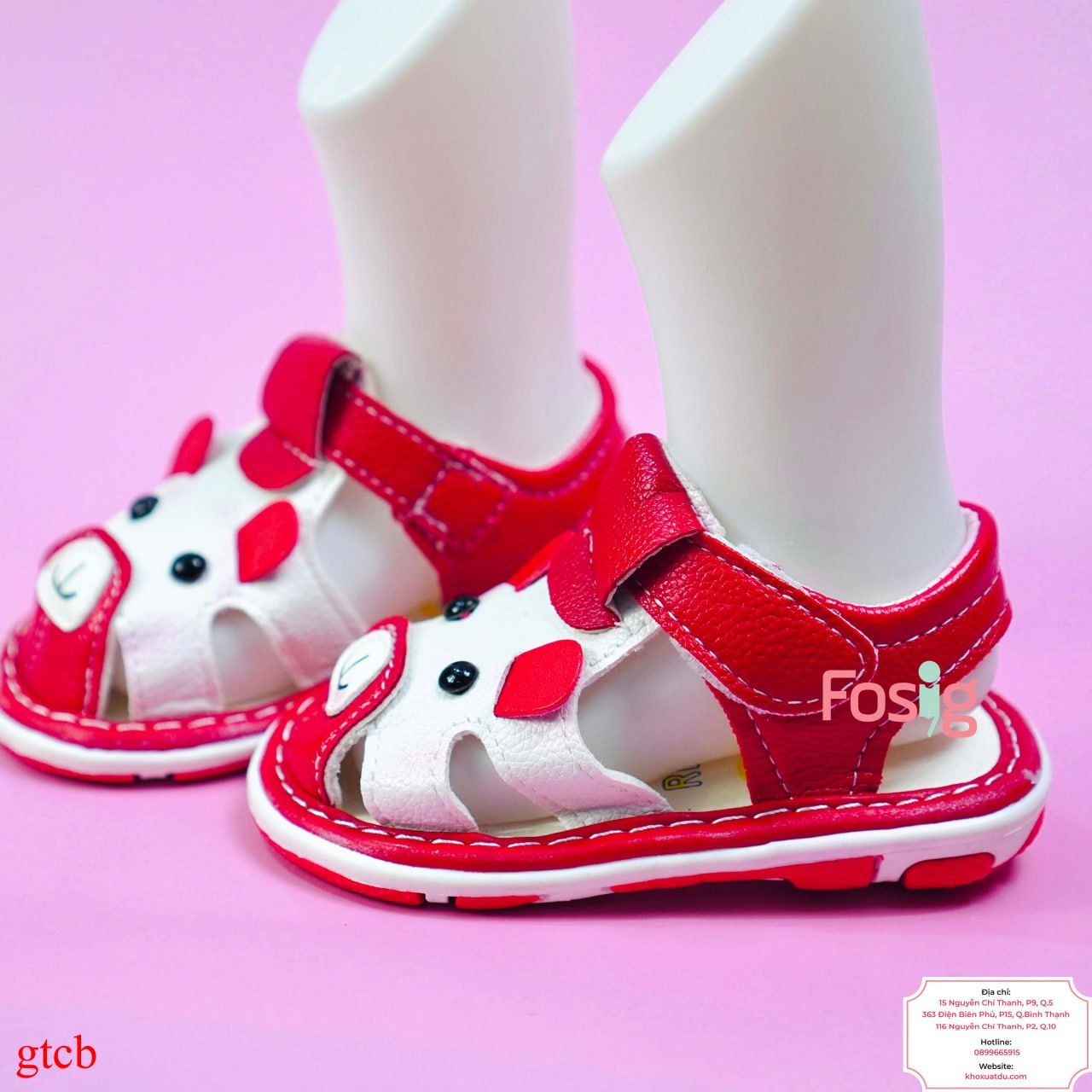  [10-11.5cm] Giày Sandal Có Kèn Cho Bé Gái - Đỏ Trắng Chó 