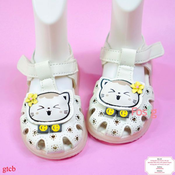  [13cm>] Giày Sandal Cho Bé Gái - Trắng Mèo Hoa 