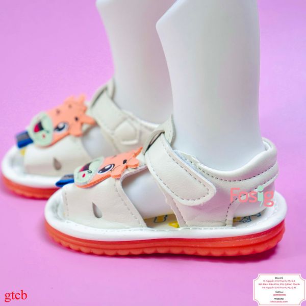  [11-11.5cm>] Giày Sandal Có Kèn Cho Bé Trai - Trắng Bò Cam 