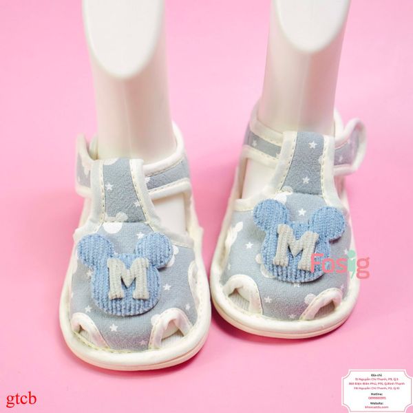  [10-11.5cm] Giày Tập Đi Đế Cao Su Chống Trượt Cho Bé - Xanh Xám Sao Mickey 