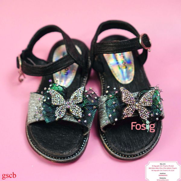  [14-14.5cm] Giày Sandal Cho Bé Gái - Nơ Xanh Bướm Cườm 