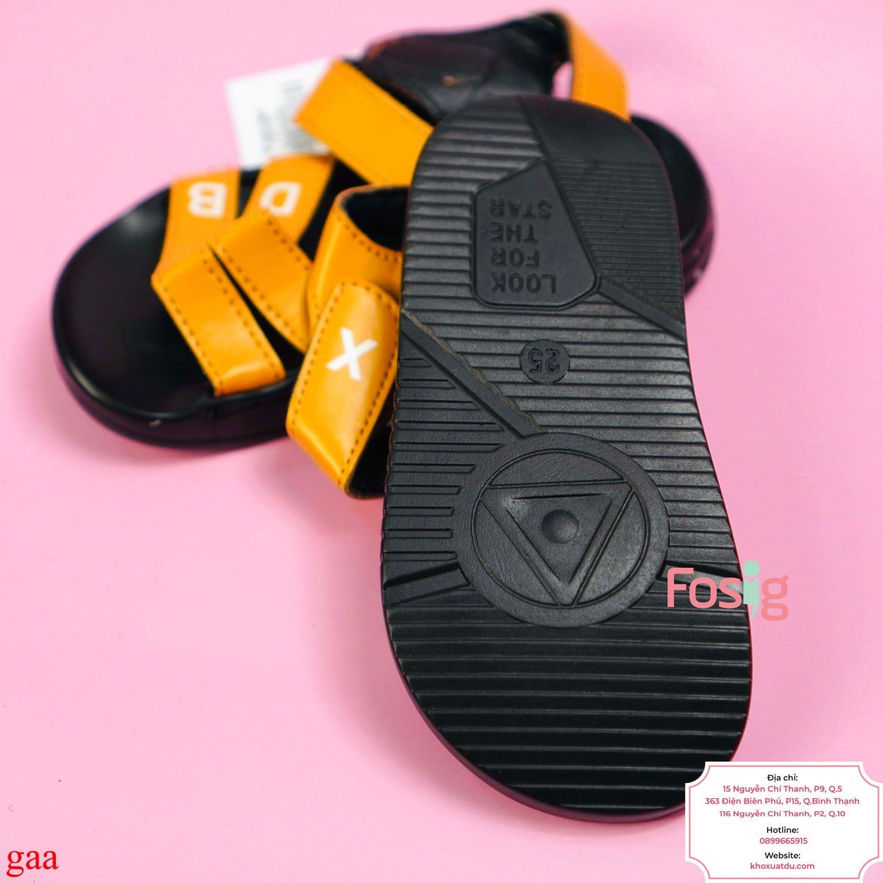  [14cm] Giày Sandal Cho Bé Trai - Vàng Chữ Trắng 