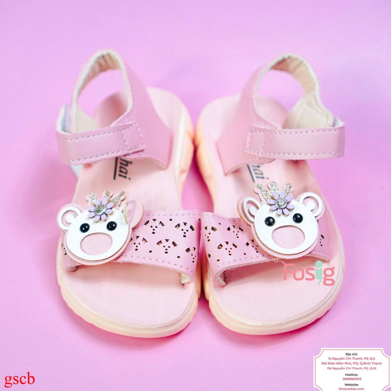  [12.5cm] Giày Sandal Cho Bé Gái - Hồng Gấu Hoa 