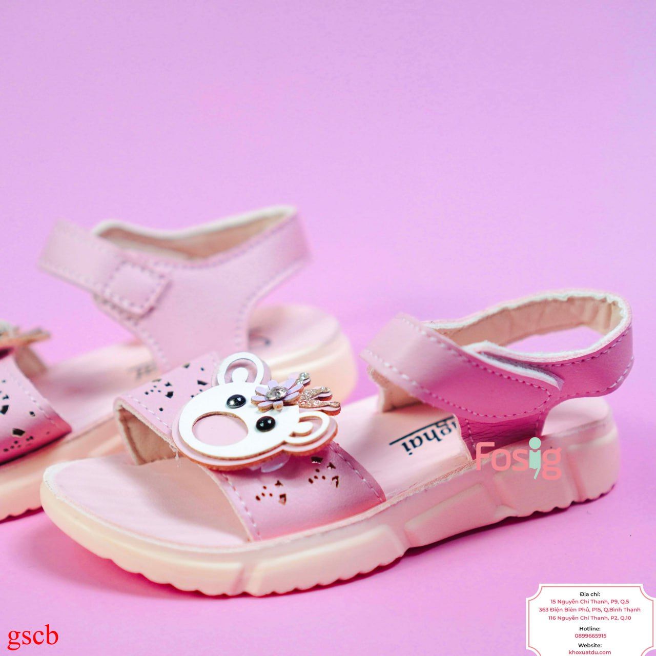  [12.5cm] Giày Sandal Cho Bé Gái - Hồng Gấu Hoa 