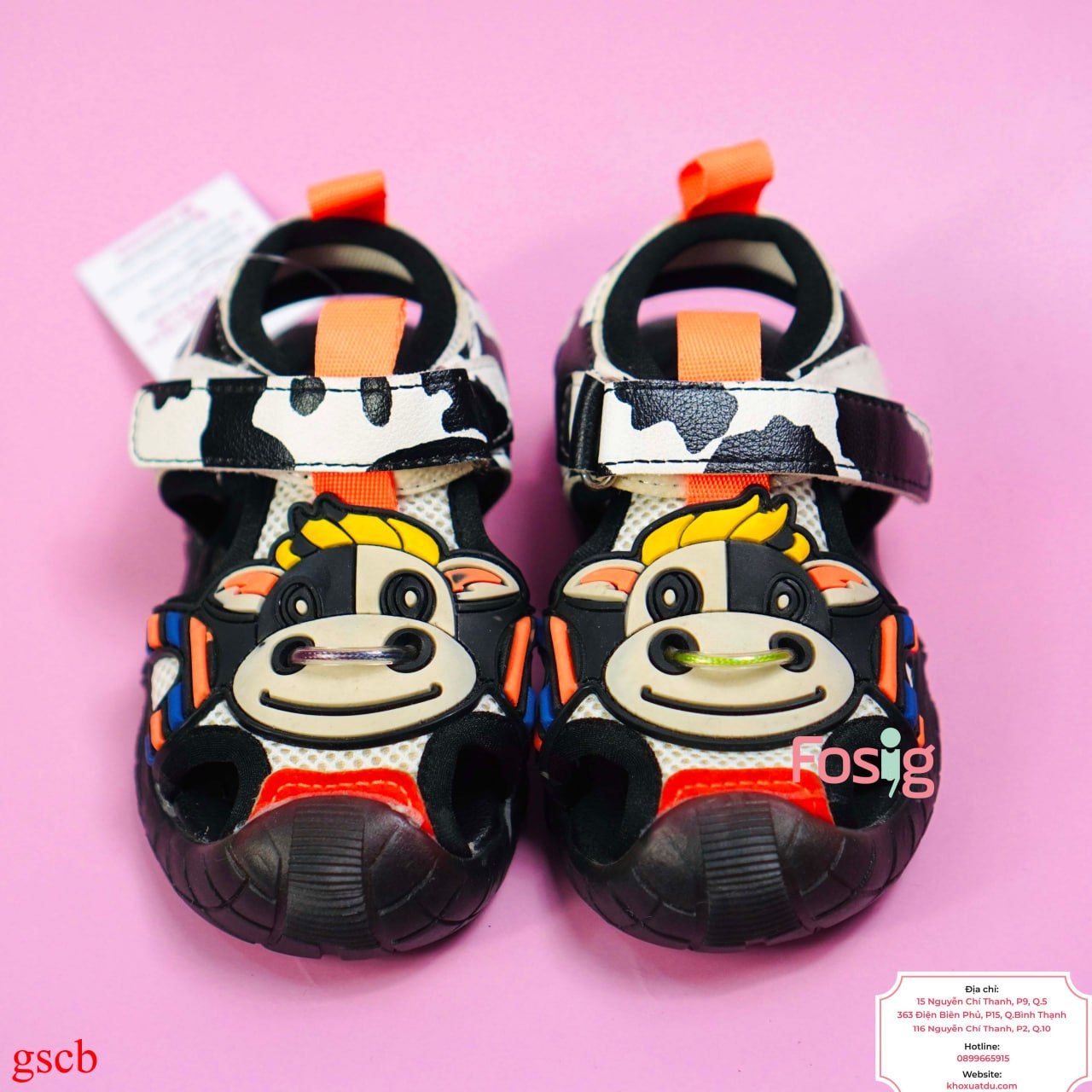  [12cm] Giày Sandal Cho Bé Trai - Đen Bò Sữa Cam 