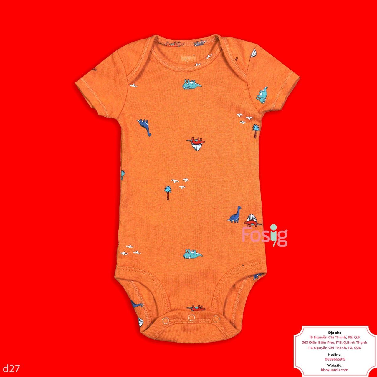  3m -6m ; 12m Bodysuit Tay Ngắn Bé Trai Cter50 - Cam Nâu KL 