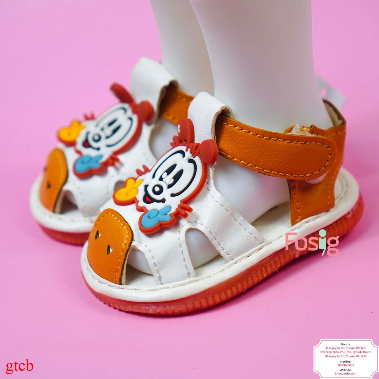  [10.5cm] Giày Sandal Có Kèn Cho Bé Trai - Vàng Trắng Gấu 