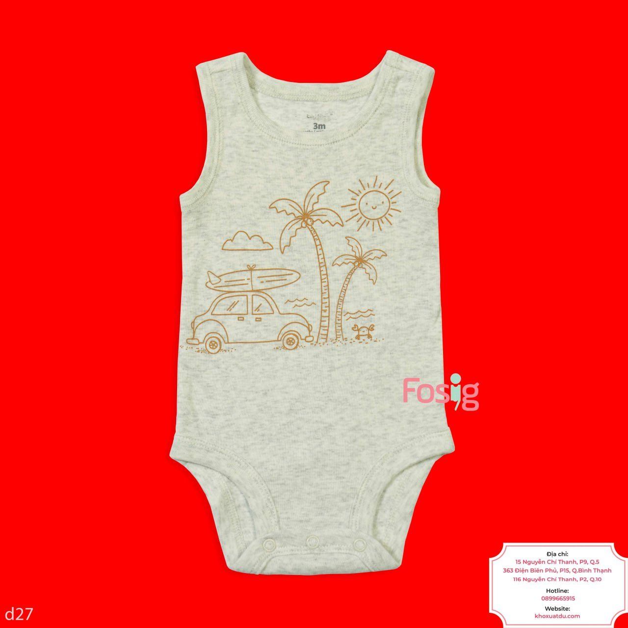  [0-6m] Bodysuit 3 Lỗ  Bé Trai Cter50 - Xám Cây Dừa 