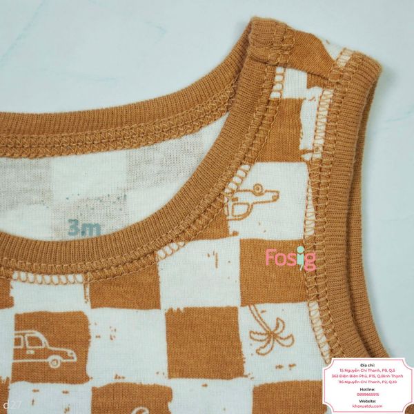  [0-6m] Bodysuit 3 Lỗ Bé Trai Cter50 - Caro Nâu 3L 