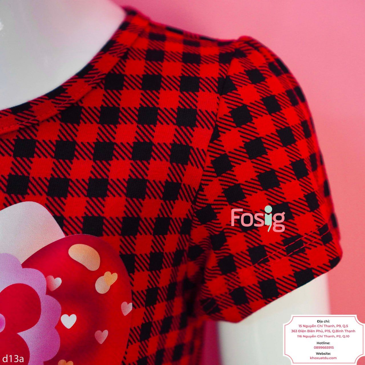  [17-18kg] Đầm Tay Ngắn Bé Gái HM130 - Caro Đỏ Hello Kitty 