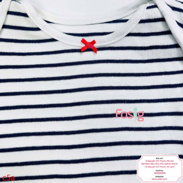  [3-6m; 24-36m] Bodysuit Tay Ngắn Bé Gái - Trắng Sọc Navy 