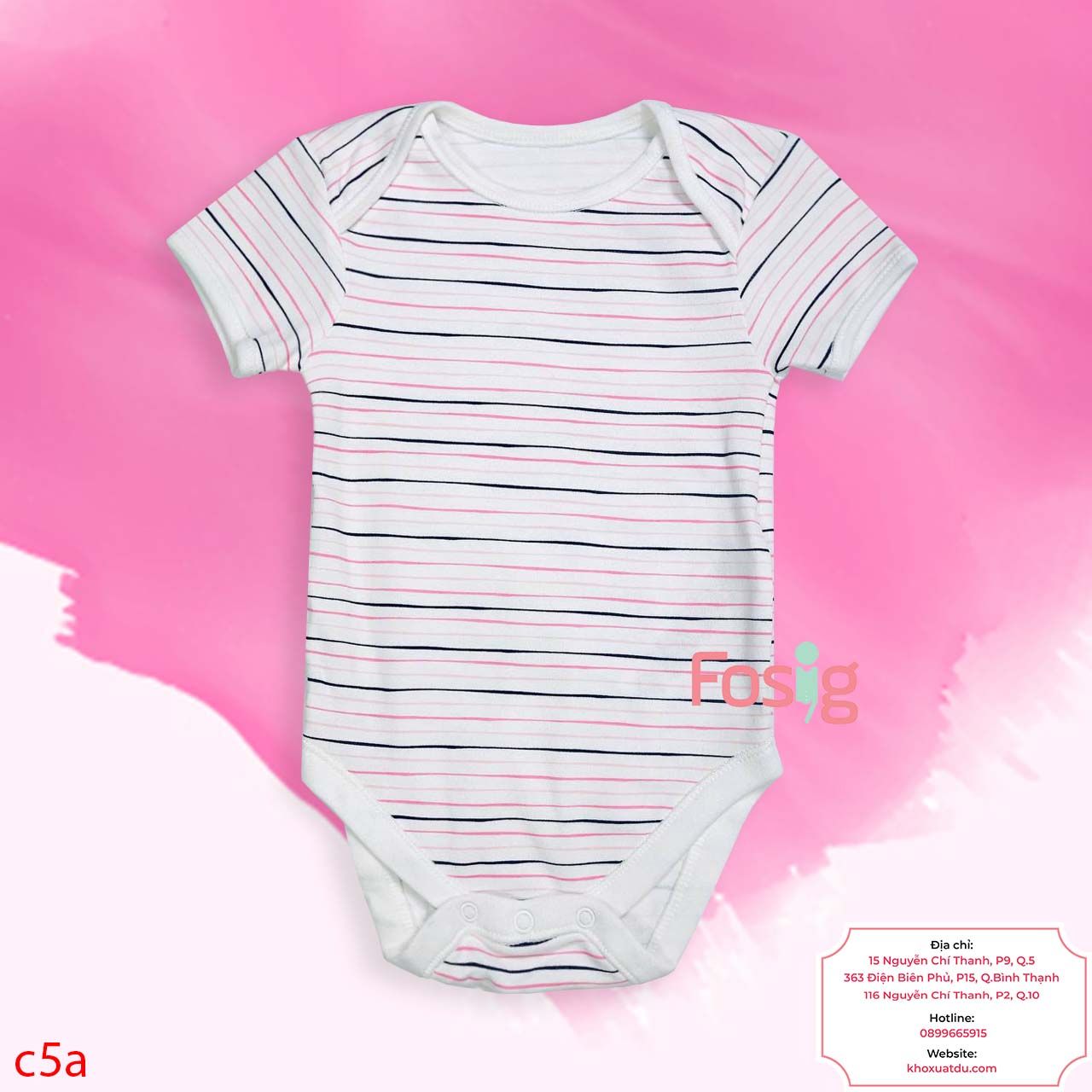  [12-16kg] Bodysuit Tay Ngắn Bé Gái - Trắng Sọc Hồng Đen 