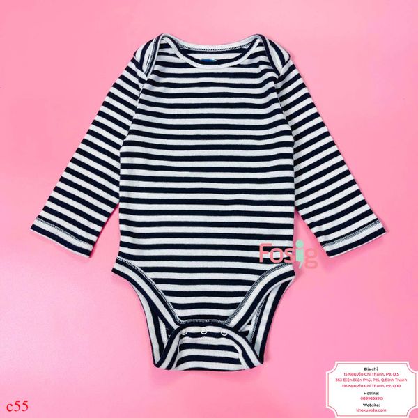  [3-6M ; 12-18M] Bodysuit Tay Dài Bé Trai ON - Trắng Sọc Đen 