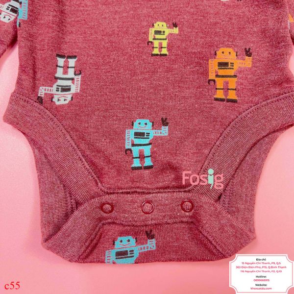  [0-6M 12-18M] Bodysuit Tay Dài Bé Trai ON - Đỏ Đô Robot 