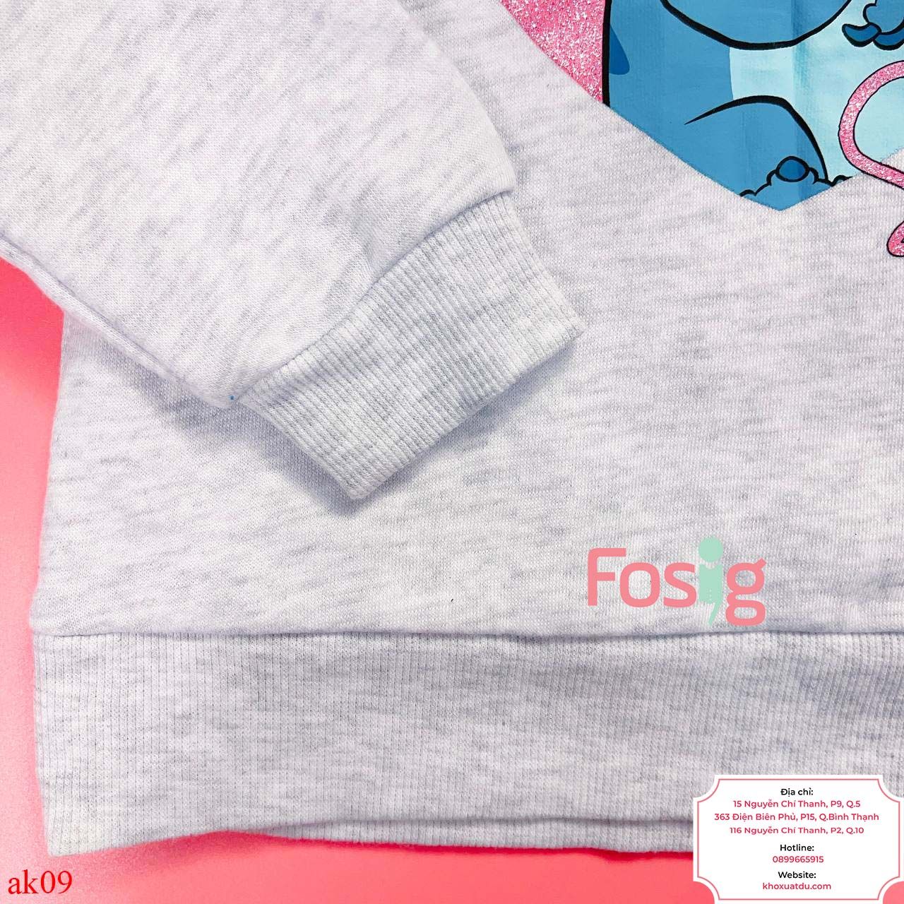  [11-13kg; 16-19kg] Áo Hoodie Nỉ PM Bé Gái - Xám Stitch 