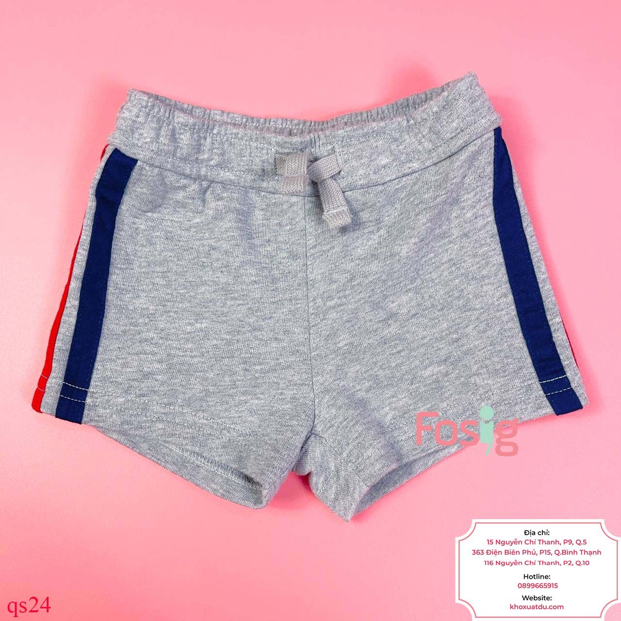  [3m-6m] Quần Short Da Cá OSKOS Bé Trai - Xám Viền Sọc 