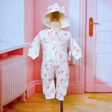  [13-15kg] Sleepsuit Nỉ Không Vớ Khóa Kéo Bé Gái GP - Kem Hoa Hồng 