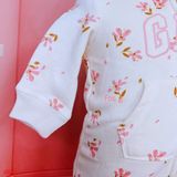  [13-15kg] Sleepsuit Nỉ Không Vớ Khóa Kéo Bé Gái GP - Kem Hoa Hồng 