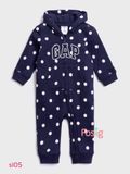  [12-15kg] Sleepsuit Nỉ Không Vớ Khóa Kéo Bé Gái GP - Navy Chấm 