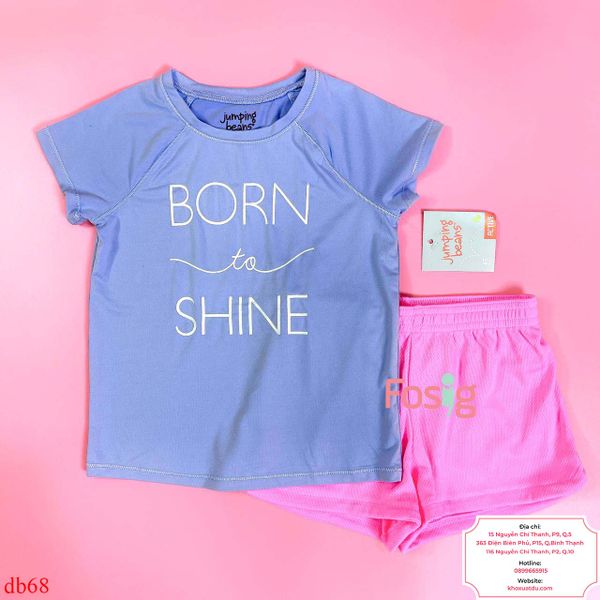  [16-18kg] Set Đồ Bộ Thế Thao Ngắn JB Bé Gái - Xanh Born Hồng Nhạt 