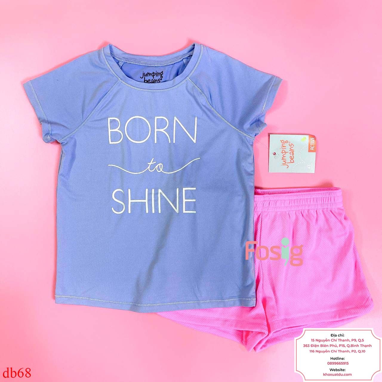  [16-18kg] Set Đồ Bộ Thế Thao Ngắn JB Bé Gái - Xanh Born Hồng Nhạt 