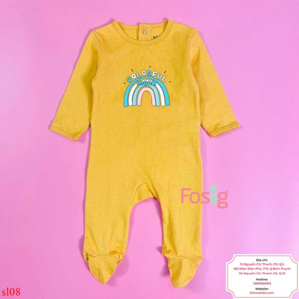  [0-6m] Sleepsuit Cúc Bấm Có Vớ KB Bé Trai Unisex - Vàng Cầu Vồng 