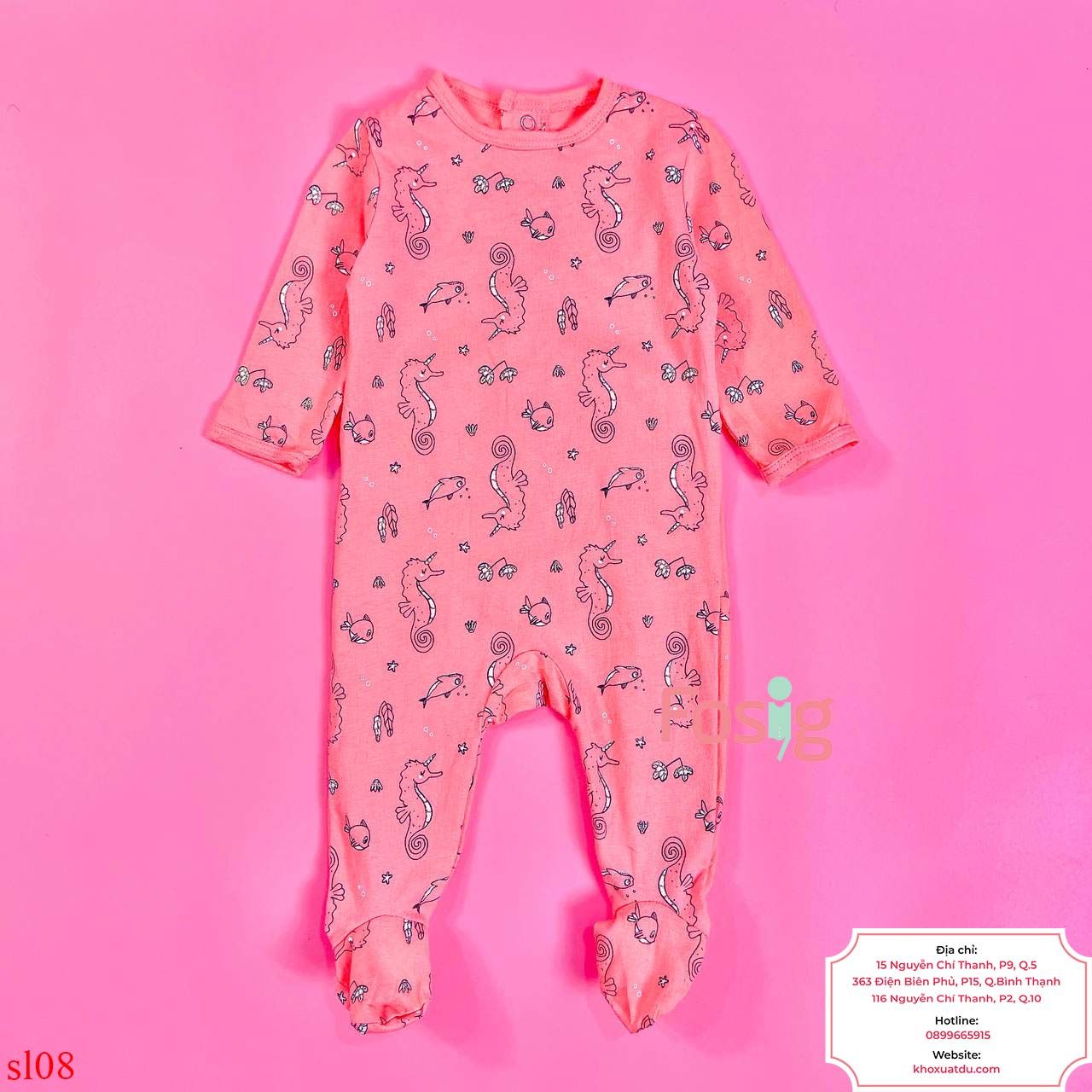  [0-3m] Sleepsuit Cúc Bấm Có Vớ KB Bé Gái - Cam Cá Ngựa 