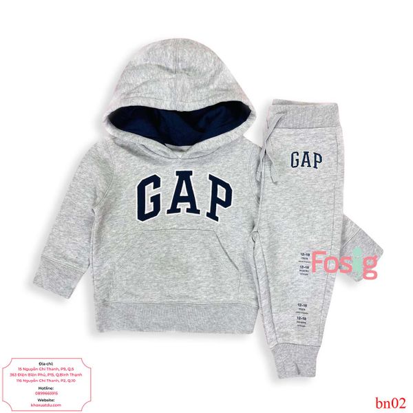  [15-16kg] Set Đồ Bộ Dài Nỉ GP Bé Trai - Xám Hoodie GP 