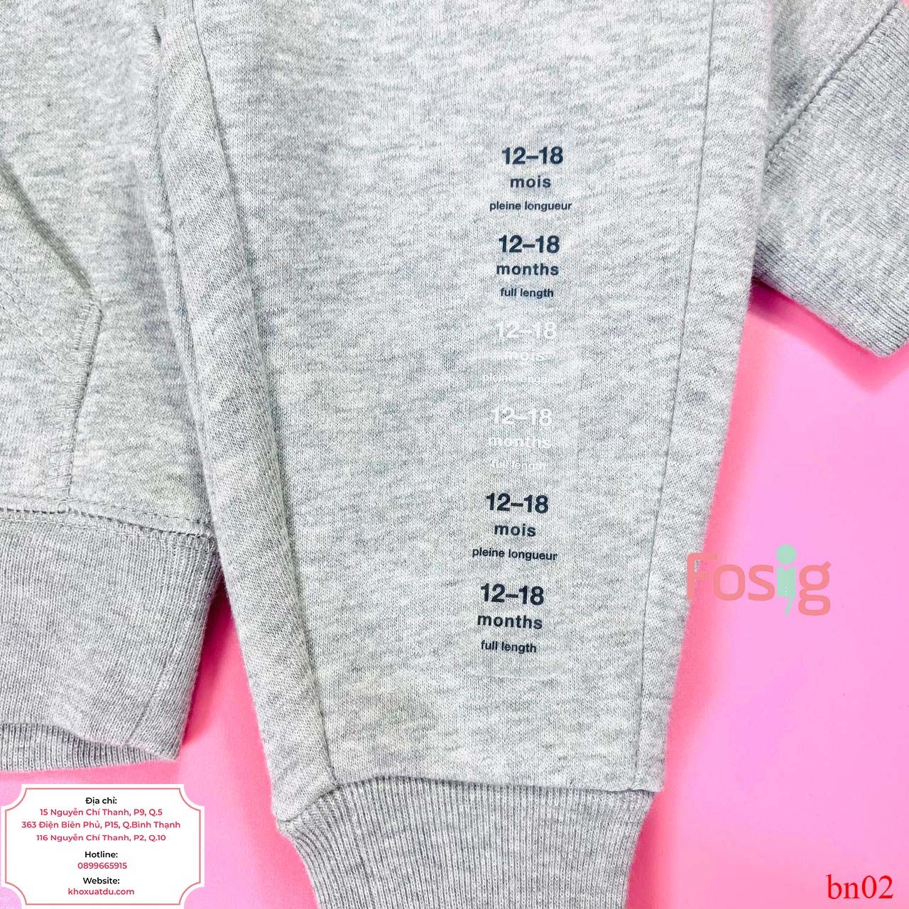  [15-16kg] Set Đồ Bộ Dài Nỉ GP Bé Trai - Xám Hoodie GP 