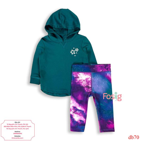  [7-11kg ; 16-19kg] Set Đồ Bộ Hoodie Dài JB Bé Gái - Xanh Rêu Sao 