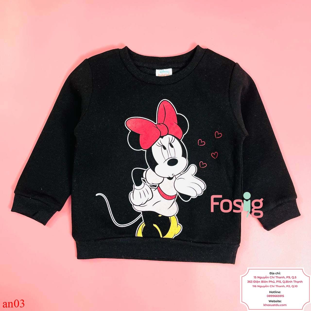  [12-14kg] Áo Nỉ Tay Dài Fox Bé Gái - Đen Minnie 