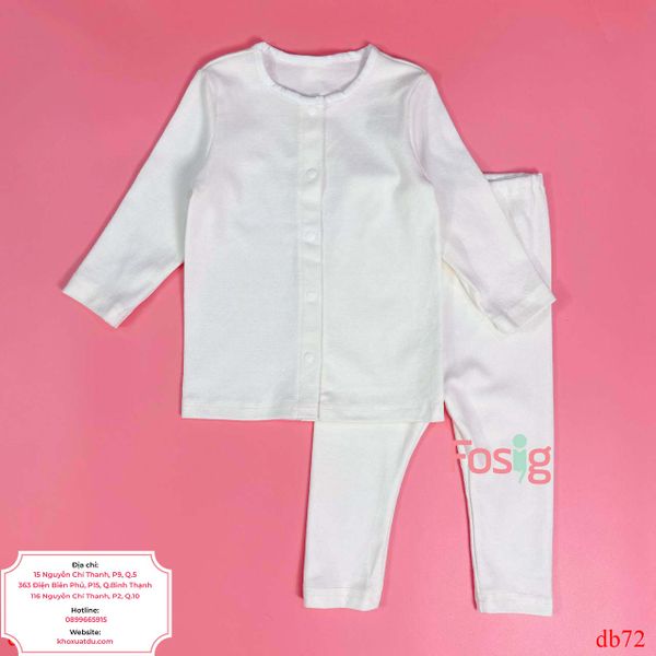  [11-12kg] Set Đồ Bộ Dài Xuất Hàn Unisex - Trắng Cúc Trắng 