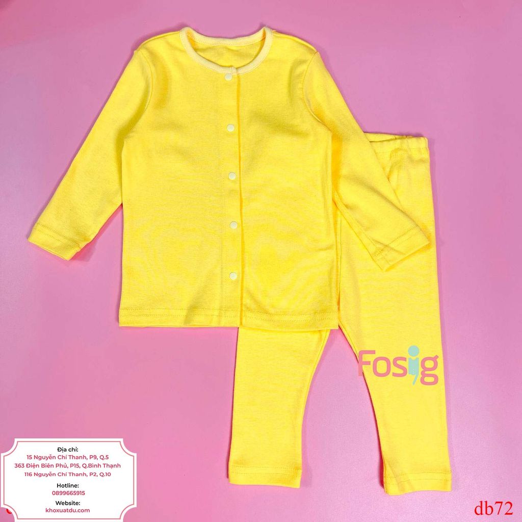  [11-12kg] Set Đồ Bộ Dài Xuất Hàn Unisex - Vàng Nhạt Cúc 