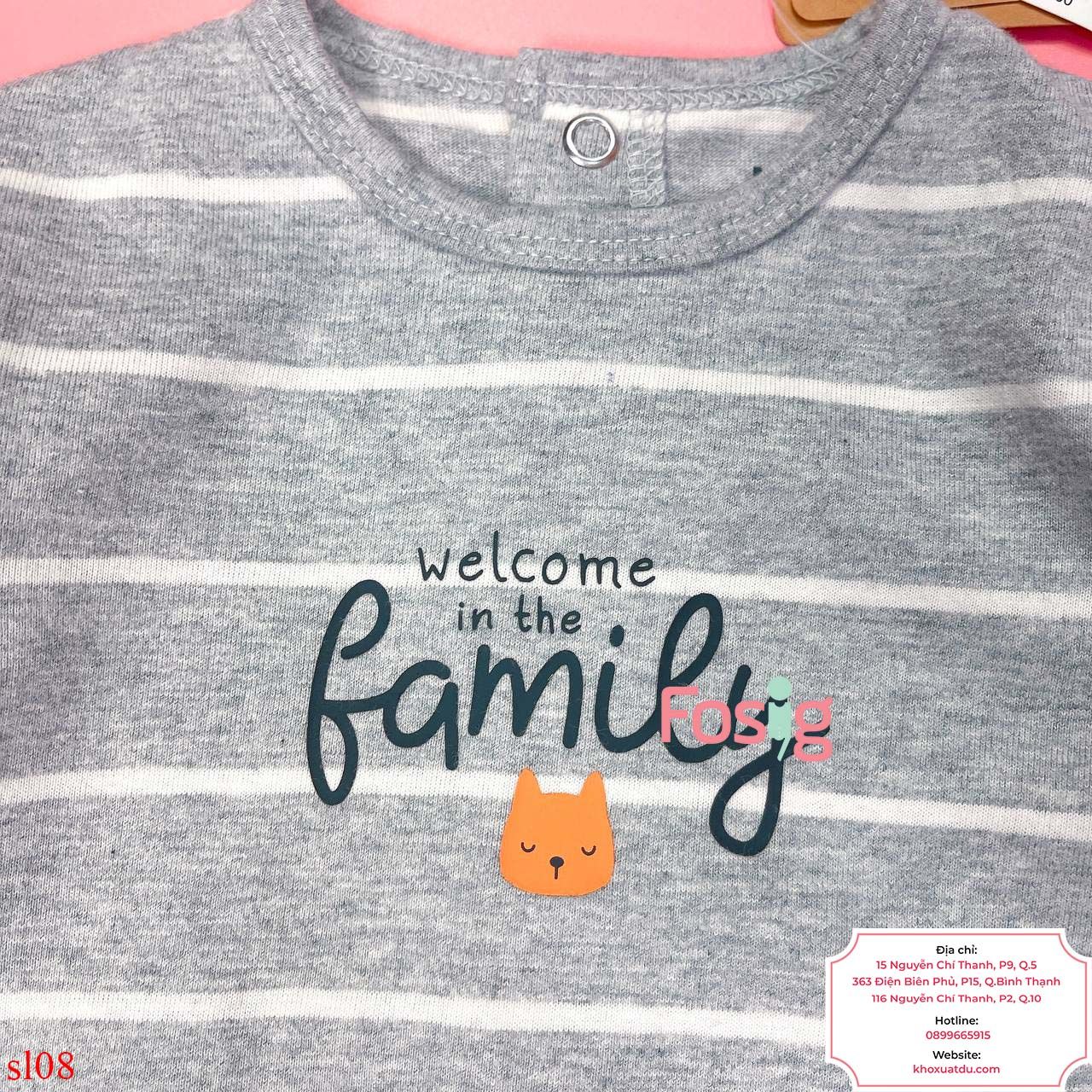  [3-6m] Sleepsuit Cúc Bấm Có Vớ KB Bé Trai - Xám Sọc Family 