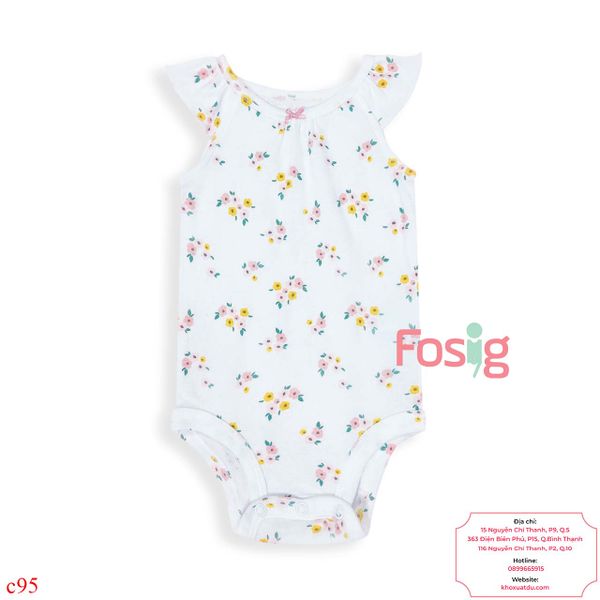  [0-6M ; 18M] Bodysuit Cánh Tiên Bé Gái Cter50 - Trắng Hoa Hồng Nhỏ 