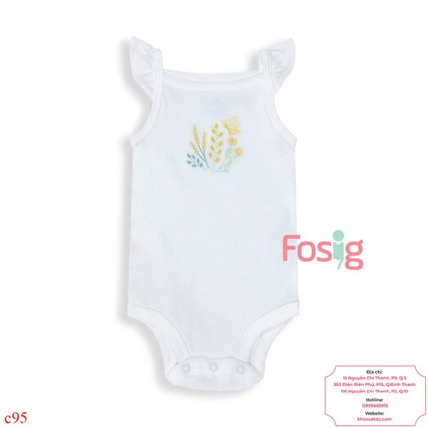  [6-9M] Bodysuit Cánh Tiên Bé Gái Cter50 - Trắng Hoa Vàng 