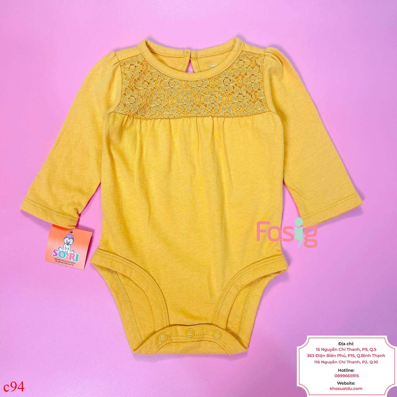  [0-3m] Bodysuit Tay Dài Bé Gái Cter - Vàng Họa Tiết 