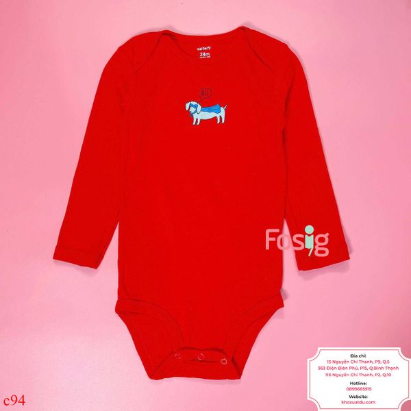  [0-9m, 18m-24m] Bodysuit Tay Dài Bé Trai Cter - Đỏ Hi 