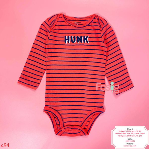  [0-9m] Bodysuit Tay Dài Bé Trai Cter - Sọc Đỏ Hunk 