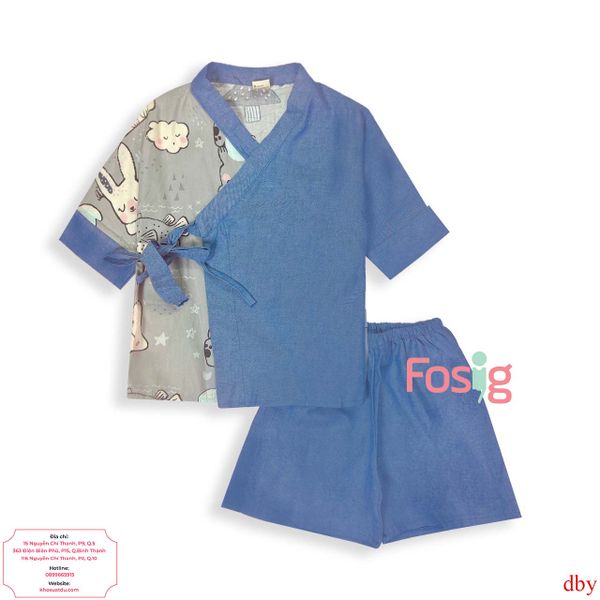  [7-8kg, 17-19kg] Đồ Bộ YuKaTa Bé Unisex - Xám Xanh Gấu 