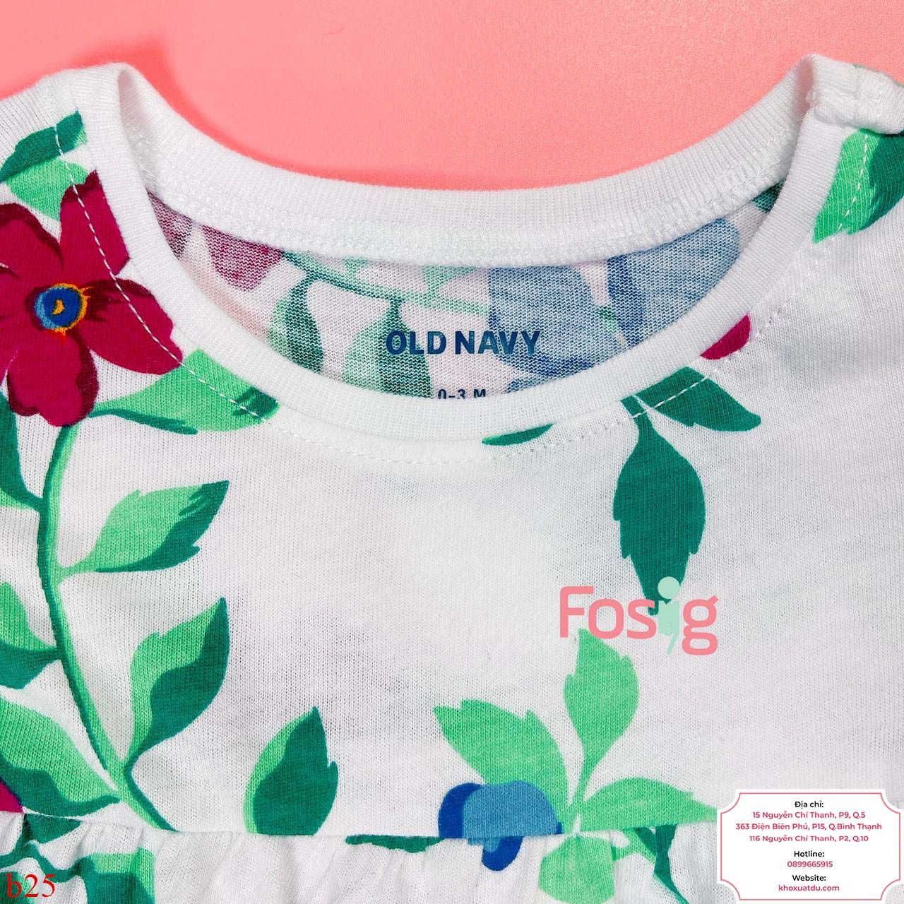  [0-6m] Đầm Cotton Tay Ngắn Bé Gái ON - Trắng Hoa Tím Xanh 