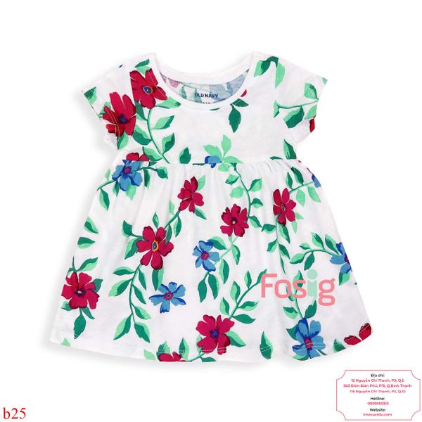  [0-6m] Đầm Cotton Tay Ngắn Bé Gái ON - Trắng Hoa Tím Xanh 