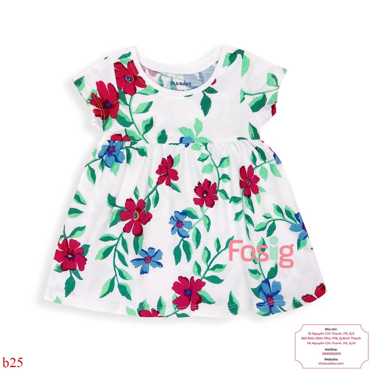  [0-6m] Đầm Cotton Tay Ngắn Bé Gái ON - Trắng Hoa Tím Xanh 