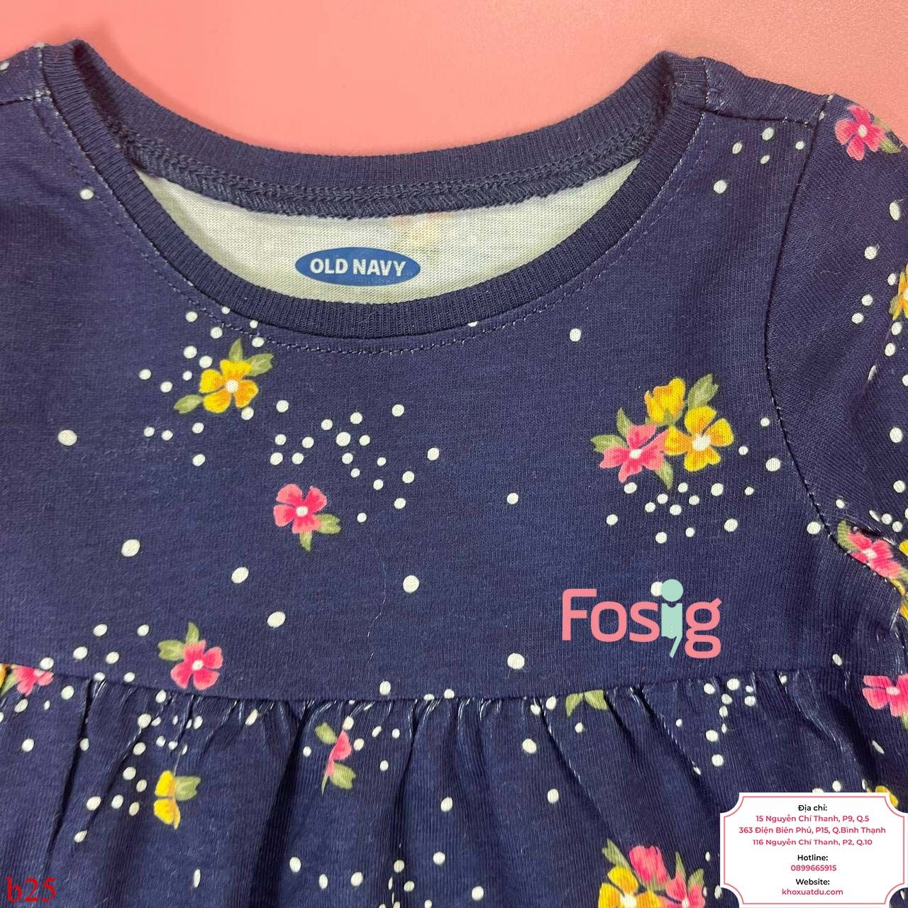  [3m-24m ; 4t-5t] Đầm Cotton Tay Dài Bé Gái ON - Navy Hoa Chấm 