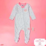  [3-6M] Sleepsuit Khóa Kéo Có Vớ Bé Gái ON - Xám Cổ Hồng 