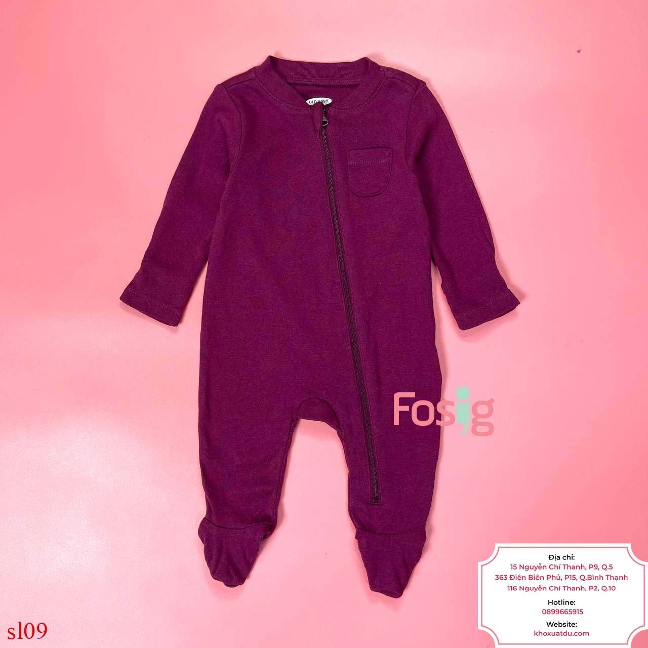  [0-6M] Sleepsuit Khóa Kéo Có Vớ Bé Trai ON - Tím Đậm 