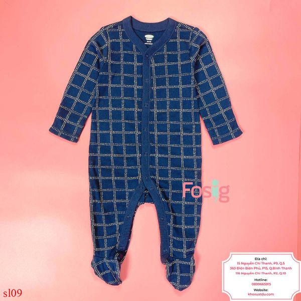  [3-6M] Sleepsuit Cúc Bấm Có Vớ Bé Trai ON - Navy Caro 